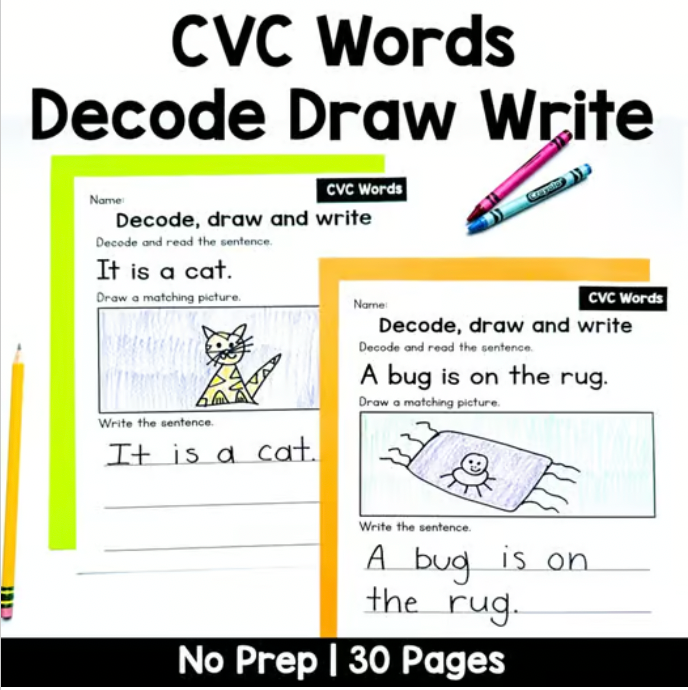 Decode Draw Write CVC Words Center | No Prep