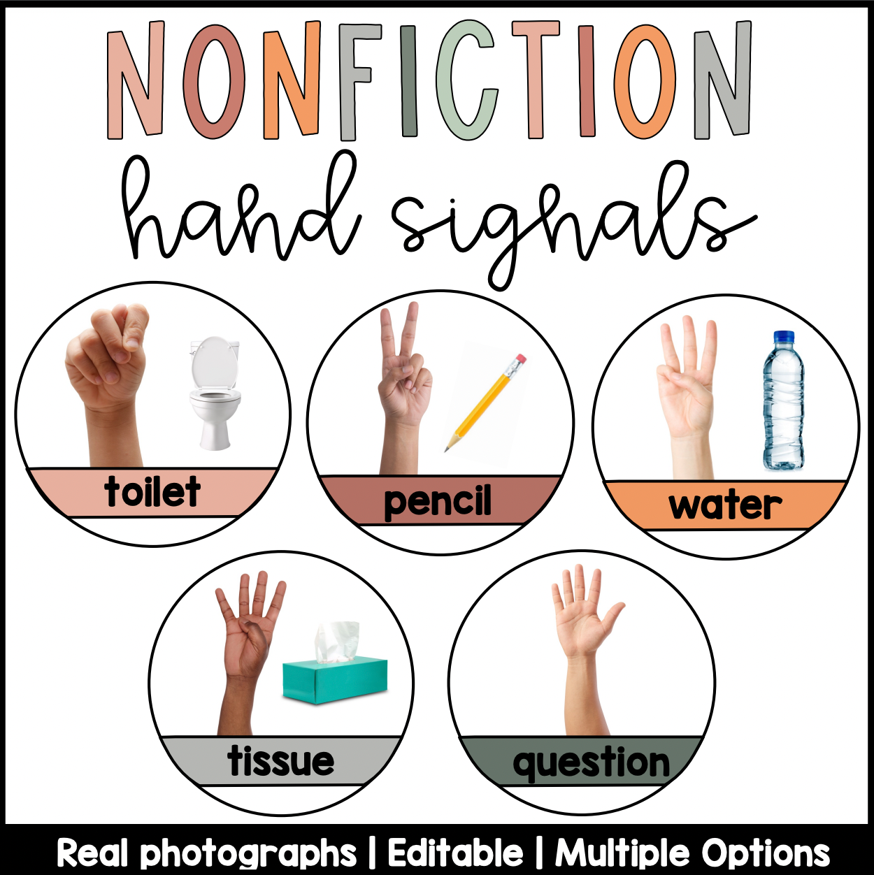 Boho Nonfiction Hand Signals | Real Pictures | Classroom Management