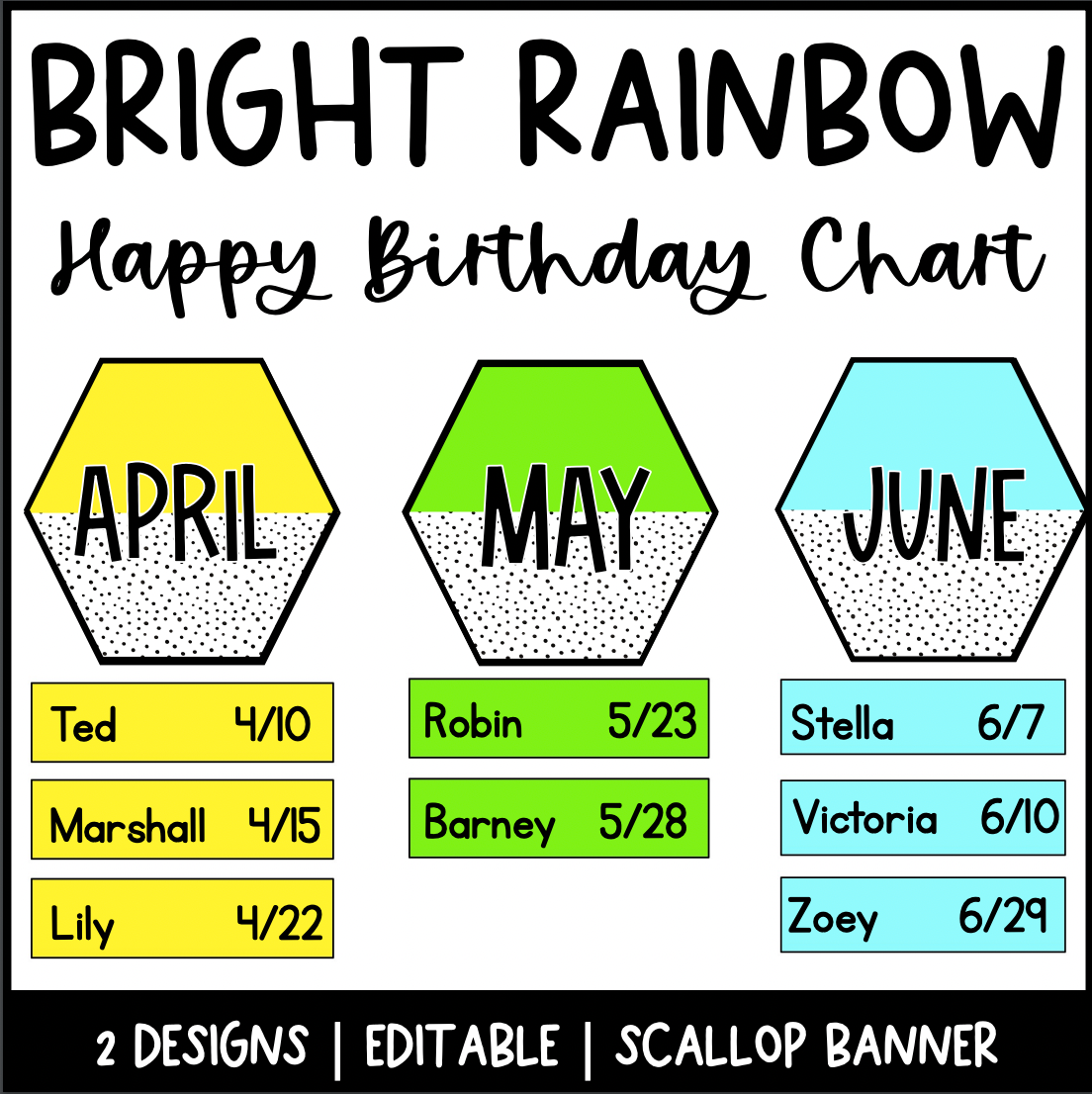 Bright Rainbow Birthday Chart | Editable | Dalmatian | Bulletin Board Display