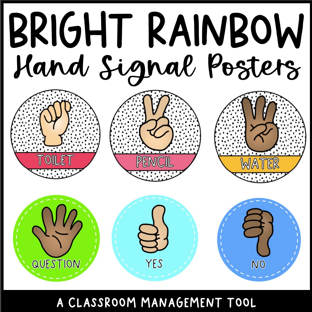 Bright Rainbow Multicultural Hand Signals for Classroom Management