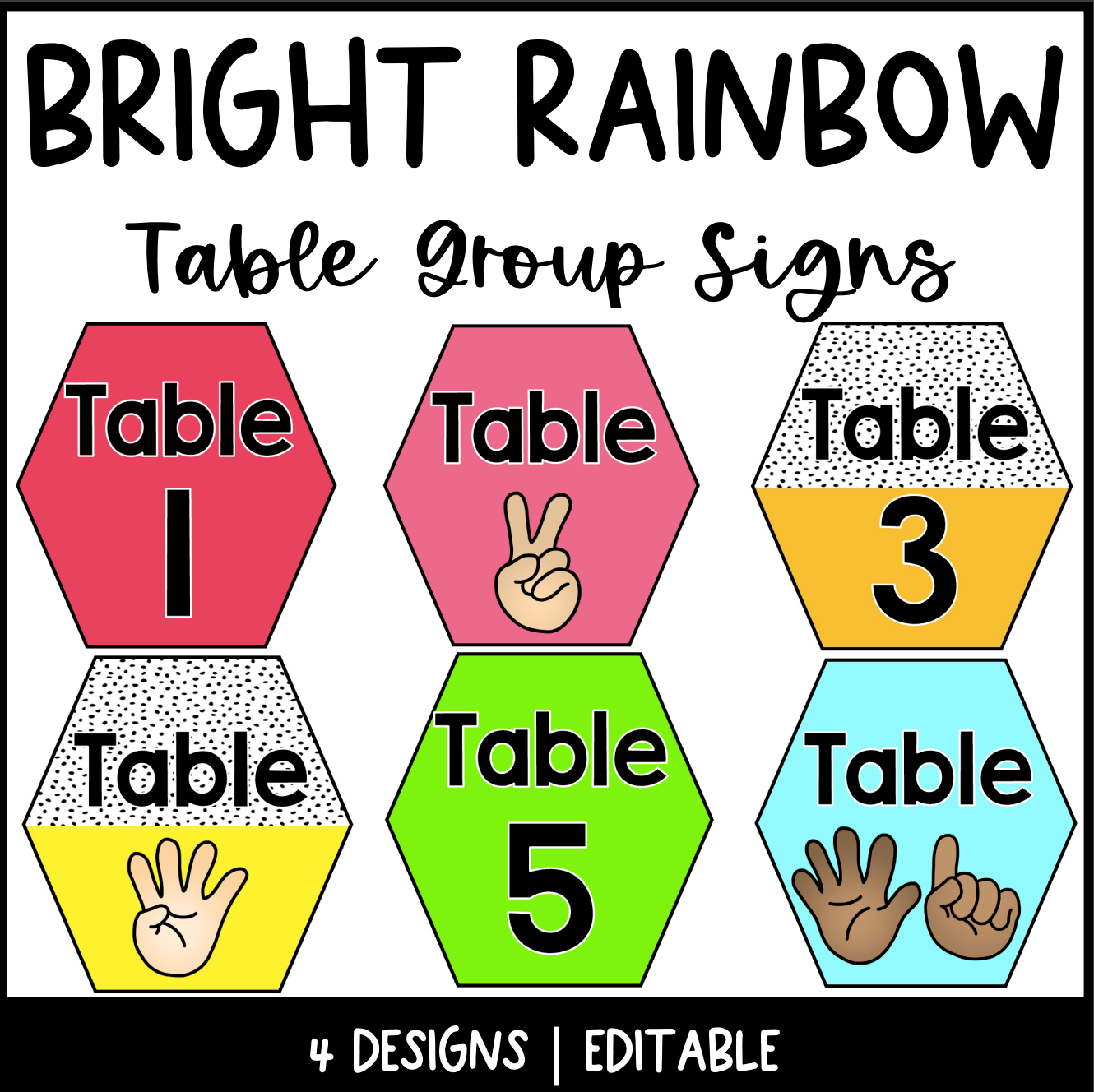 Bright Rainbow Table Group Signs | Editable | Dalmatian | Bulletin Board Display